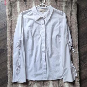 White Button-Up Shirt with Tie Sleeves
